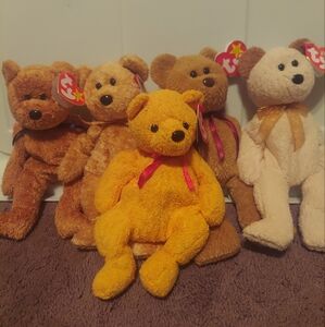 Lot Of 5, Beanie Bears. NWT, Huggy, Poopsie, Cashew, Fuzz & Curly